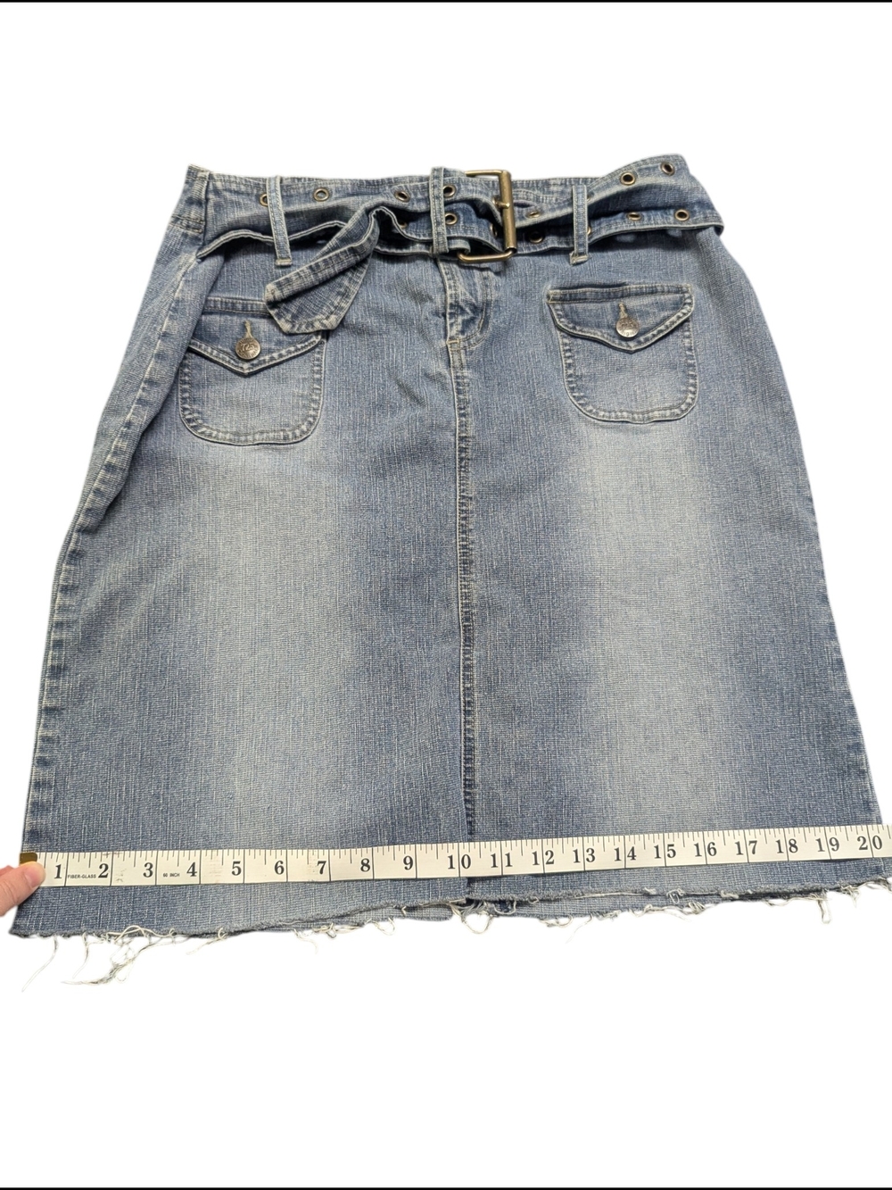Y2K 725 Originals Time Denim Skirt – Size 13 Belted Jean Skirt - Picture 6 of 14